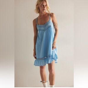 Free People Sabrina Mini Slip Light Blue Ruffle Chemise